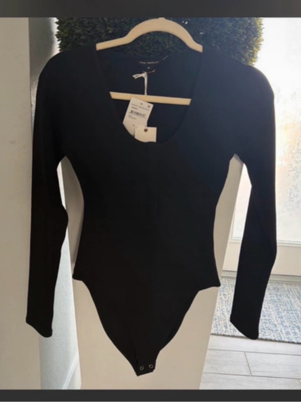 Good American Black Long-Sleeve V-Neck Bodysuit